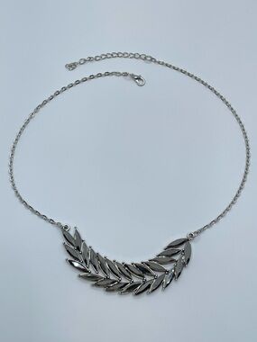 Silver Tone Leaf Crystal Statement Necklace Marquise Fringe Adjustable